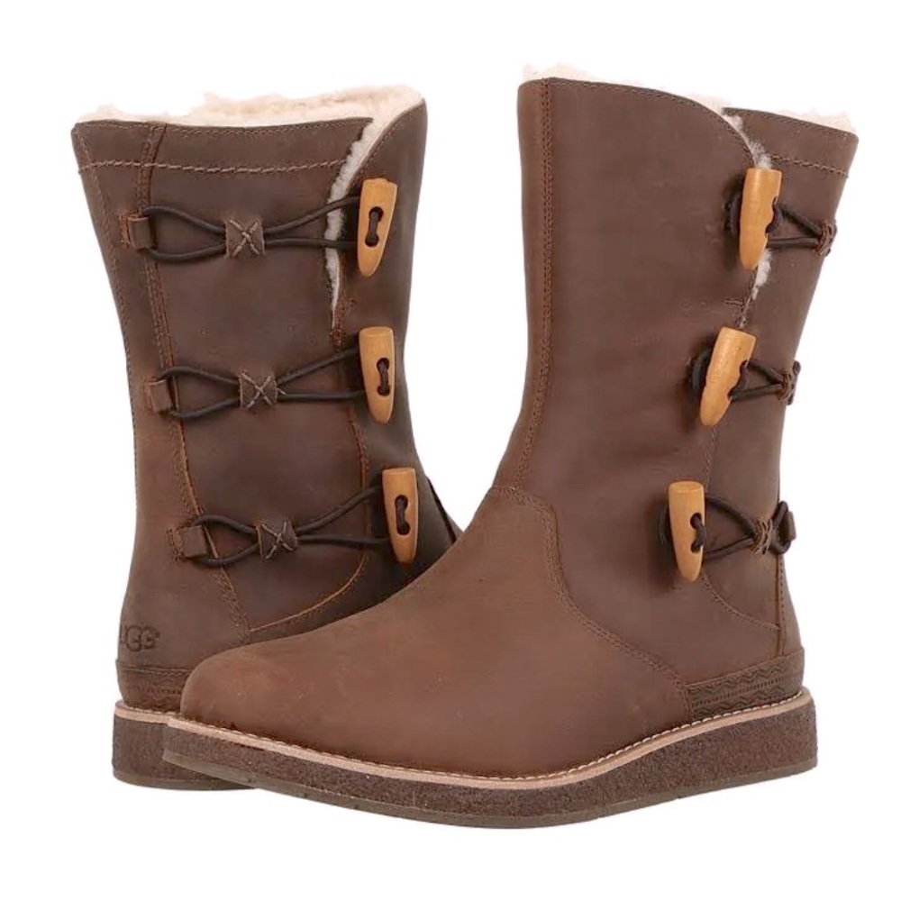 Ugg Australia Chocolate Brown Kaya Leather Water Resistant Boot Size 9